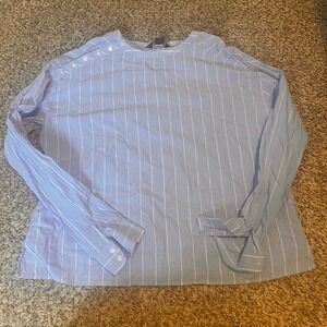 Sabie Striped Button Shoulder Long Sleeve Blouse Top Blue White Size M